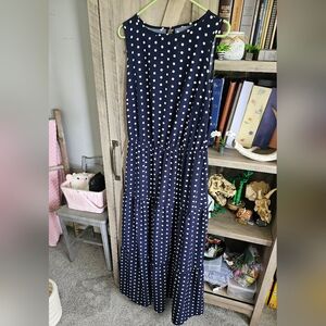 SHEIN Navy and White Polka Dot Maxi Dress